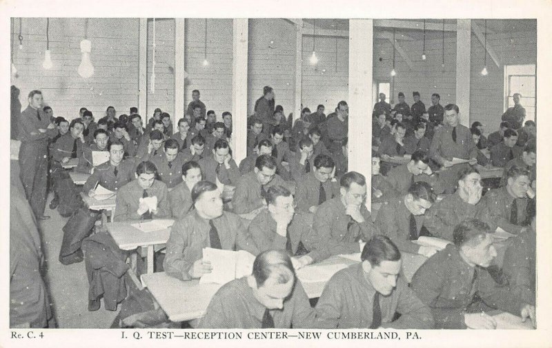 U.S. Army, I.Q. Test, Reception Center, New Cumberland, PA., WW II Era Postcard