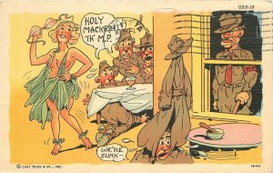 Postcard 1940s Ray Walters sexy woman hula dancer military comic humor 23-11073