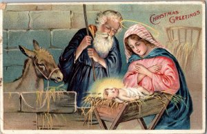 CHRISTMAS Mary Joseph Baby Jesus Antique Postcard Nativity Scene KO2