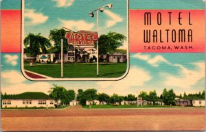 Linen Postcard Motel Waltham 92nd and So. Tacoma Highway US 99 Washington