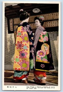 Kyoto Japan Postcard Maiko A Pretty Landmark Special Coiffure Dress c1930's