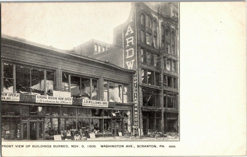 Burned Buildings Nov 1906 Washington Ave Scranton PA UDB Vintage Postcard B19