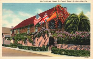 Vintage Postcard 1930's Oldest House St. Francis Street St. Augustine Florida FL
