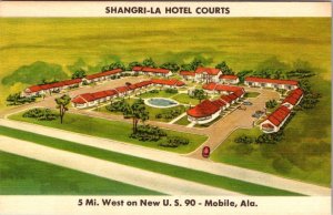 Mobile, AL Alabama  SHANGRI-LA HOTEL COURTS  Roadside Motel  ca1940's Postcard