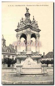 Old Postcard Chateaudun Fountain Square October 18
