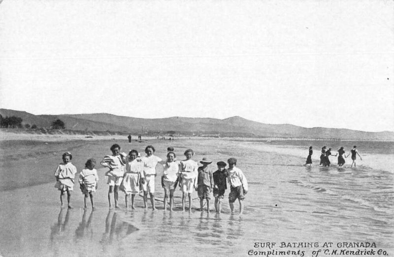 Granada Beach Scene California? Children Surf Bathing Vintage Postcard AA52103