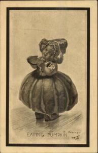 M. Greiner - Little Dutch Girl Eating Pumpkin c1910 Postcard