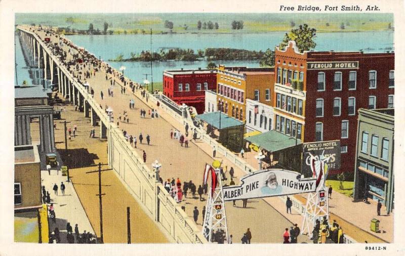 Fort Smith Arkansas Free Bridge Birdseye View Linen Antique Postcard K10128