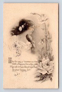 Gibson Girl Woman Like a Rose In Summer Weather Poem 1914 DB Postcard M2