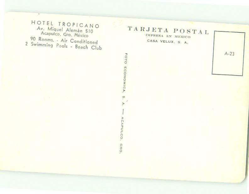 Unused Pre-1980 TROPICANO HOTEL Acapulco MEXICO hr4223