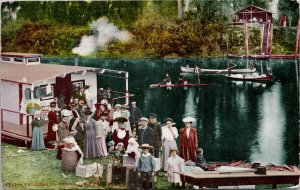 Picnicing on the St. Joe River Idaho ID People Picnic Boats Postcard H5