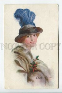 3184714 Lady HAT Blue Plumage by CW BARBER Vintage Carlton PC