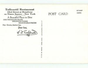 Unused Pre-1980 TOFFENETTI RESTAURANT Manhattan - New York City NY v6002-15