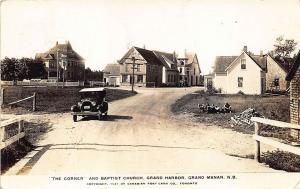 Grand Harbor Grand Manan N. B. Canada Street View Church Old Car RPPC Postcard