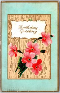 1911 Birthday Greetings Red Orange Flowers Posted Postcard