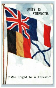 WWI European Patriotic Flag Postcard Unity is Strength We Fight to a Finish