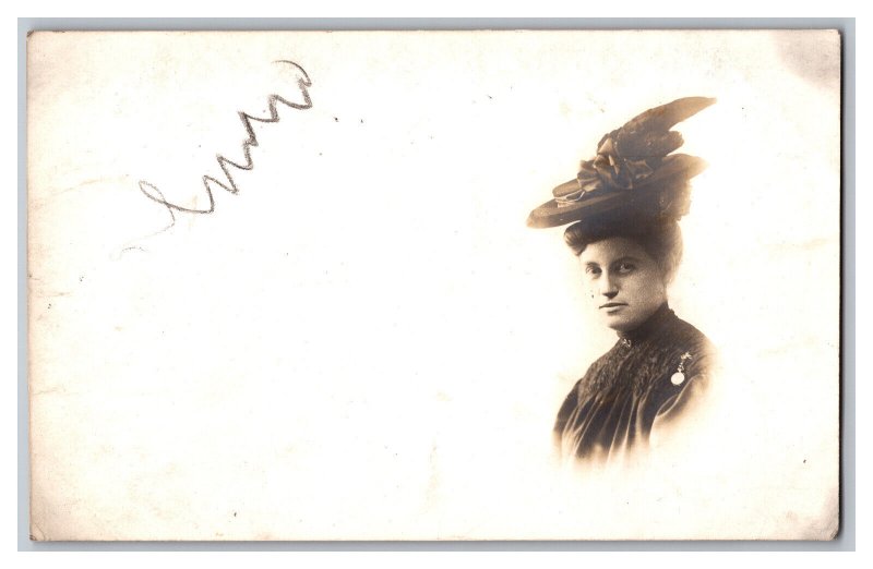 Postcard Woman Fancy Dress Hat Vintage Standard View RPPC 