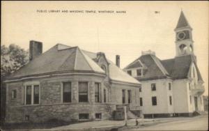 Winthrop ME Library & Masonic Temple Postcard