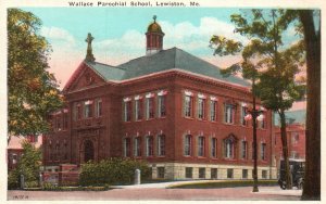 Vintage Postcard 1930's Wallace Parochial School Building Lewiston Maine ME