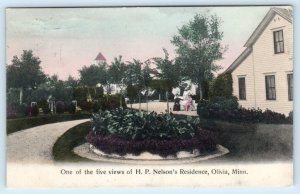 OLIVIA, Minnesota MN ~ Handcolored H.P. NELSON'S RESIDENCE 1910s  Postcard