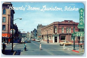 c1960's Howdy From Lewiston Idaho ID Business District Center Of Town Postcard