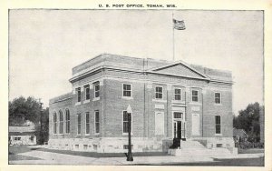 Early Black and White, U.S. Post Office, US Flag,  Tomah, WI, Old Postcard