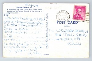 Virginia Beach VA Coast Shoreline Oceanfront Cancel 1964 PM Lincoln Postcard 