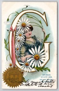 Georgia State Girl Seal And Flower Marguerite 1907 To McDowell VA Postcard X23