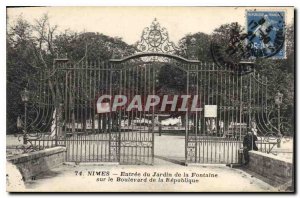 Postcard Old Nimes Entree's Fountain Garden on the Boulevard of the Republic