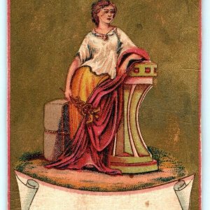 c1880s Woman Holding Caduceus Stock Trade Card Pharmacy Greek Staff Hermes C20