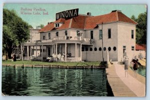 Winona Lake Indiana IN Postcard Bathing Pavilion Hotel Building 1913 Antique