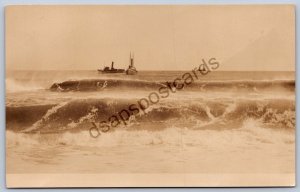 K50/ Interesting RPPC Postcard c1910 Americana Tug Boats Ocean Waves 364