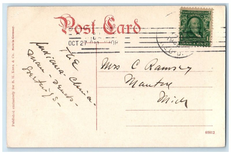 1908 Carnegie Library High School Building Students Lansing Michigan MI Postcard