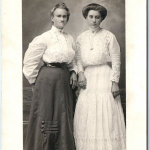 c1910s Mother Daughter RPPC Pompadour Hair Real Photo Hartley to Dysart IA A171