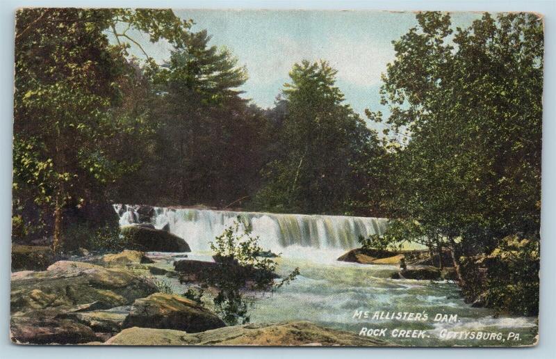 Postcard PA Gettysburg McAllister's Dam on Rock Creek c1909 View I24 ...