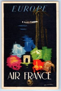 France Europe Postcard Air France Airplane Arch Bridges c1950's Vintage