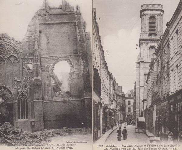 Arras France St Jean Baptiste Church Bomb Damage WW1 2x Military Postcard s