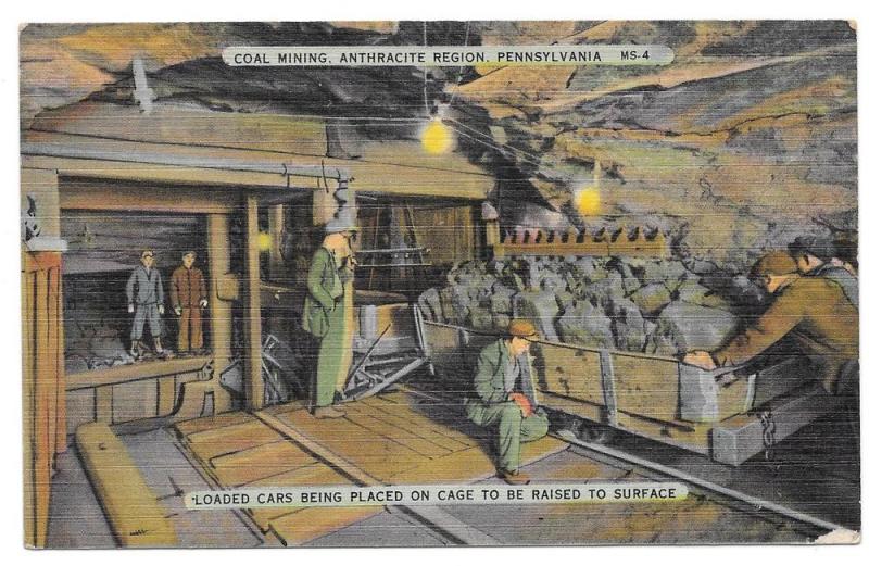 Anthracite Coal Mining Region PA Miners Loading Car Postcard