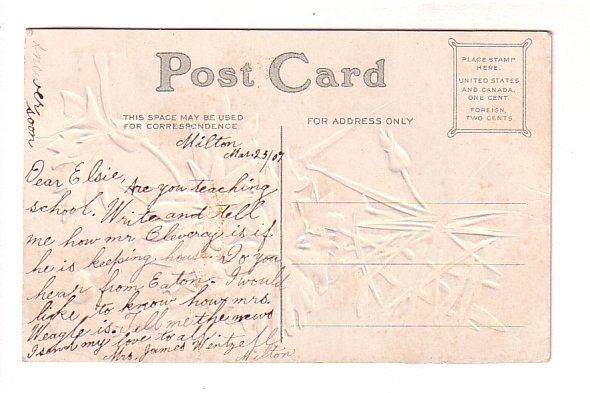 Blue Flowers Embossed, Happy Easter Hand Written, 1907