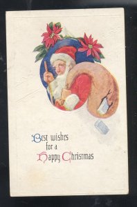 BEST WISHES FOR A HAPPY CHRISTMAS SANTA CLAUS SACK OF TOYS VINTAGE POSTCARD