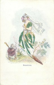 cpa illustrateur GRANDVILLE Antropomorphic flower sensitive woman fantasy