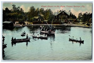 1912 Boats Greek Divers in the Byou Tarpon Springs Florida FL Postcard