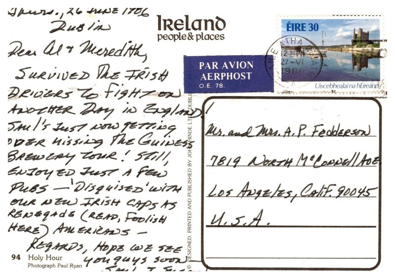 Postcard UK Ireland - Holy Hour - Outside Mulligan's bar