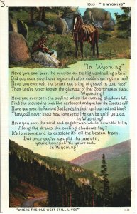 VINTAGE POSTCARD WHERE THE OLD WEST STILL LIVES WYOMING POETRY