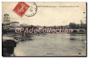 Postcard Old Saint Astier Vue Generale And Bridge On I'Isle