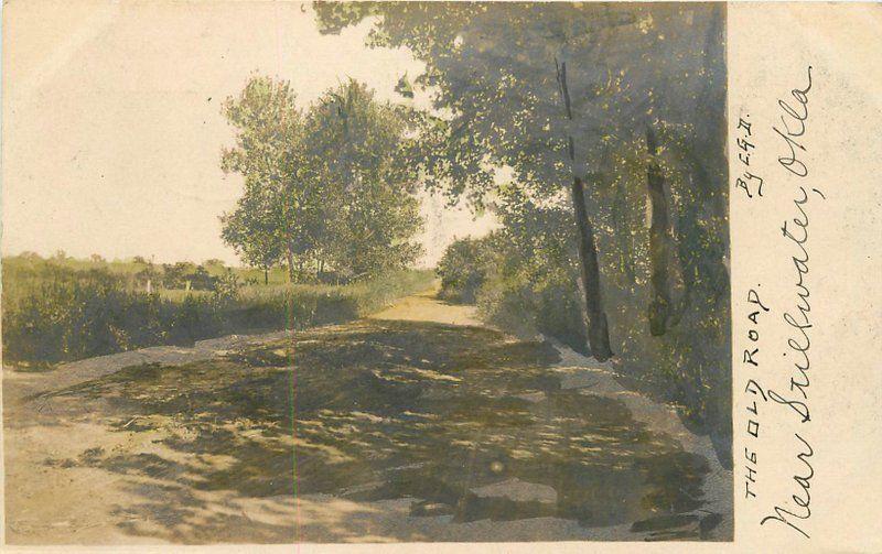 1908 Stillwater Oklahoma Hand Tinted Rural View Old Road postcard 828