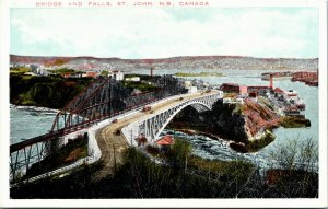 Postcard NB St. John Bridge & Falls Hill View Factories Warehouses 1920s K43