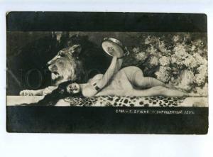 244711 Nude BELLE Slave w/ LION in HAREM by BROUNET vintage PC