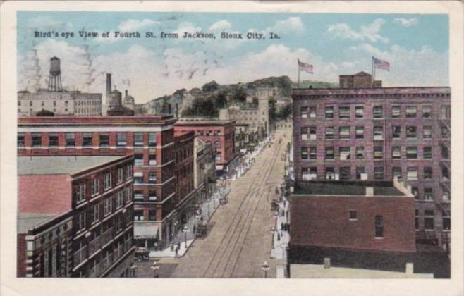 Iowa Sioux City Birds Eye View Of Fourth Street From Jackson 1926