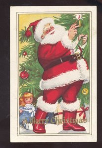 LARGE FULL FIGURE SANTA CLAUS CHRISTMAS TREE VINTAGE POSTCARD